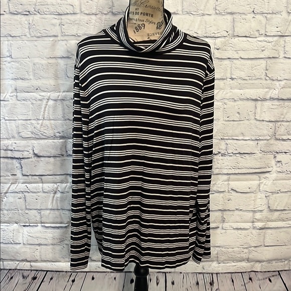 Talbots Thermawarmth Turtleneck Lightweight Size 2X Striped Black & White - Picture 1 of 7